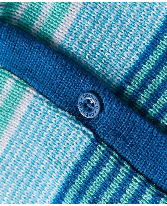 Babyhug Knit Full Sleeves Front Open Sweater Set with Stripes - Blue