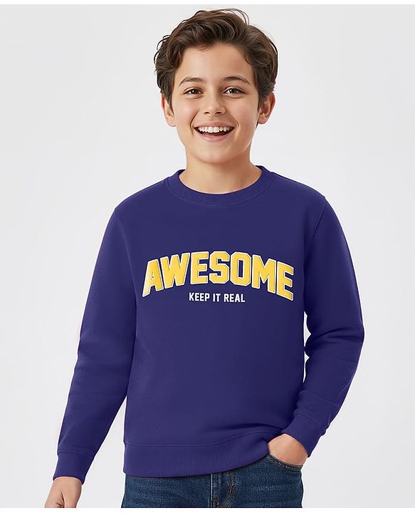 Pine Kids Knit Full Sleeves Sweatshirt With Awesome Print - Navy Blue
