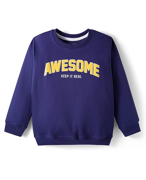 Pine Kids Knit Full Sleeves Sweatshirt With Awesome Print - Navy Blue