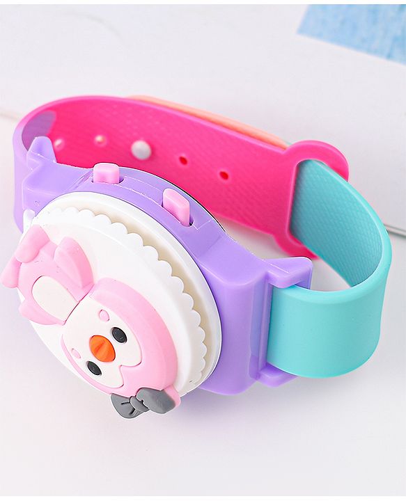 Babyhug FLip Top Digital Watch with Pengu Applique & Doggo Print - Light Blue & Lilac