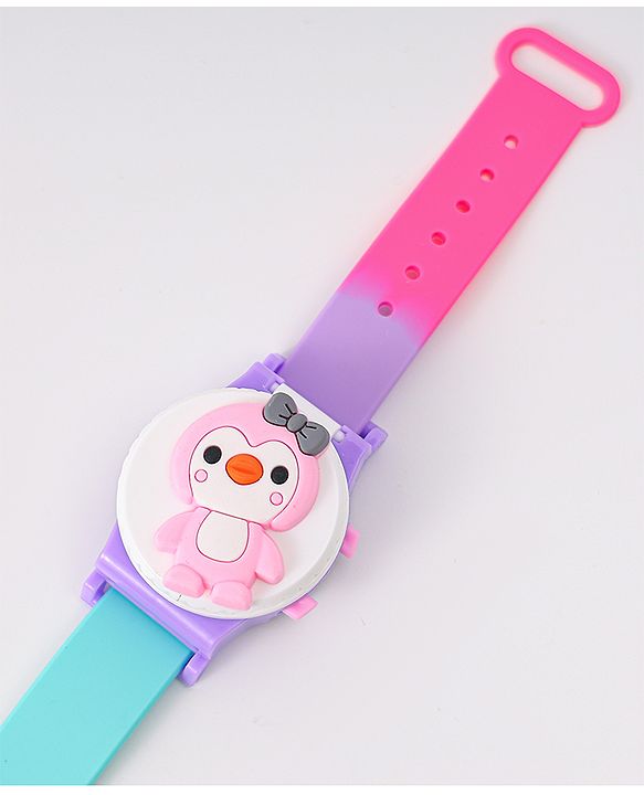 Babyhug FLip Top Digital Watch with Pengu Applique & Doggo Print - Light Blue & Lilac