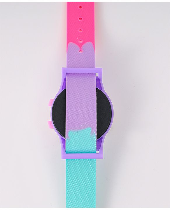 Babyhug FLip Top Digital Watch with Pengu Applique & Doggo Print - Light Blue & Lilac
