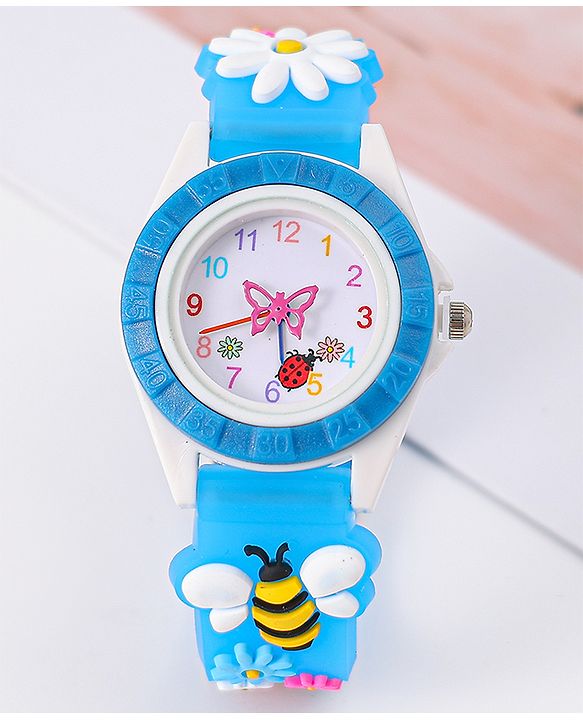 Babyhug Free Size Digital Watch With Floral & Bee Applique - Light Blue