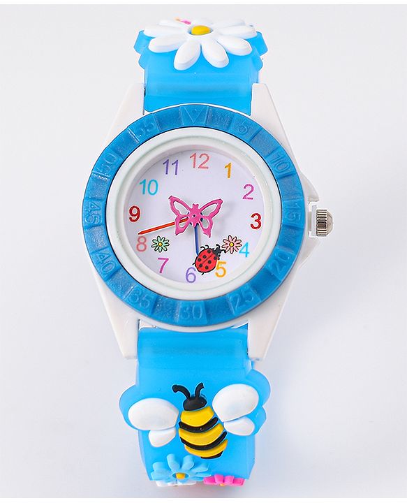 Babyhug Free Size Digital Watch With Floral & Bee Applique - Light Blue