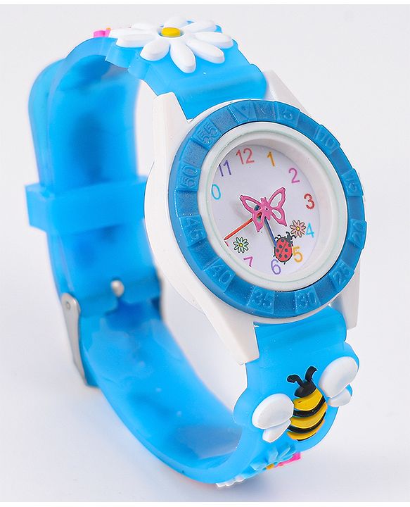 Babyhug Free Size Digital Watch With Floral & Bee Applique - Light Blue