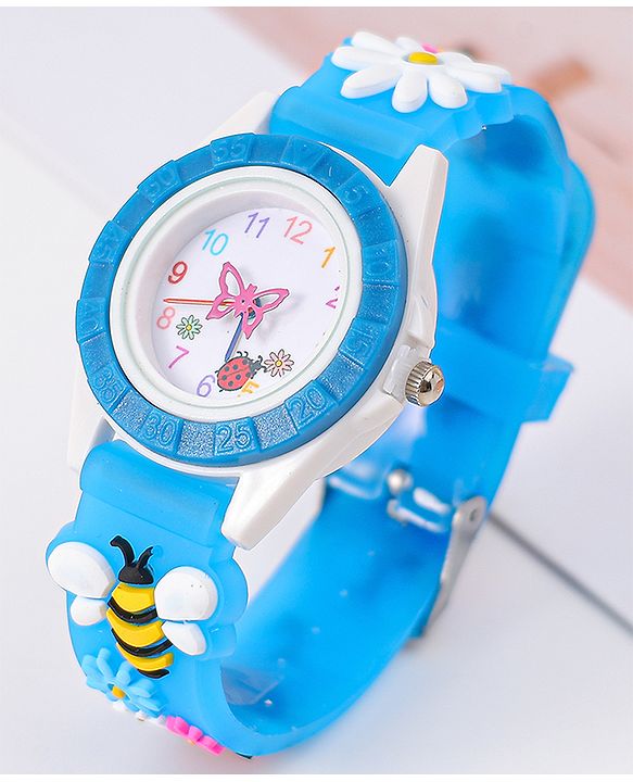 Babyhug Free Size Digital Watch With Floral & Bee Applique - Light Blue