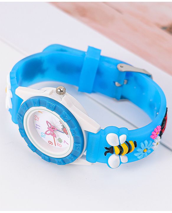 Babyhug Free Size Digital Watch With Floral & Bee Applique - Light Blue