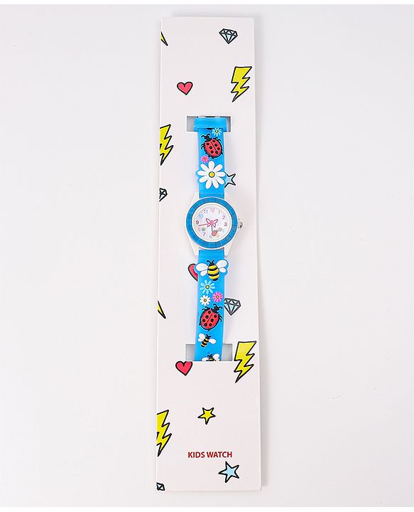 Babyhug Free Size Digital Watch With Floral & Bee Applique - Light Blue
