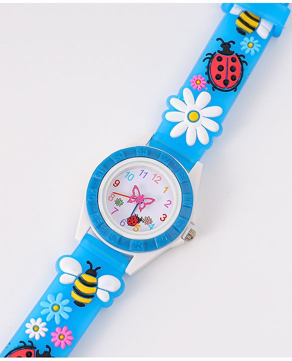 Babyhug Free Size Digital Watch With Floral & Bee Applique - Light Blue