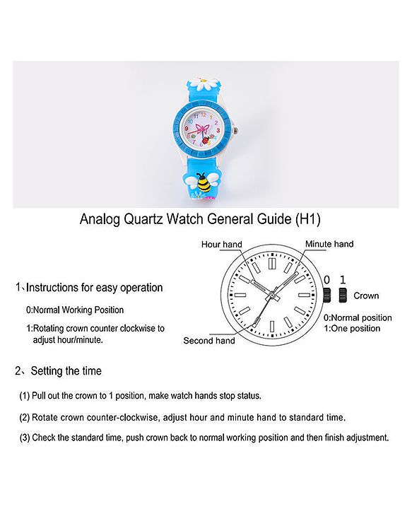 Babyhug Free Size Digital Watch With Floral & Bee Applique - Light Blue