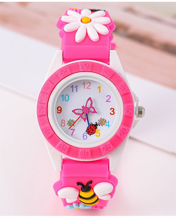 Babyhug Free Size Digital Watch With Floral & Bee Applique - Light Blue