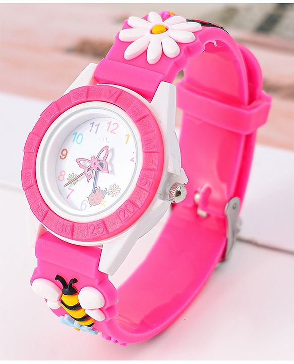 Babyhug Free Size Digital Watch With Floral & Bee Applique - Light Blue