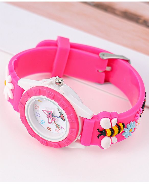 Babyhug Free Size Digital Watch With Floral & Bee Applique - Light Blue