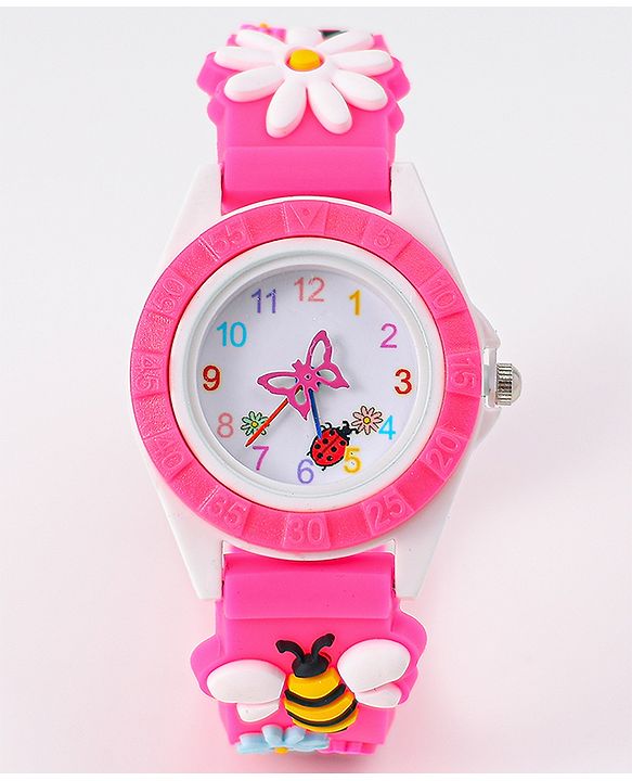 Babyhug Free Size Digital Watch With Floral & Bee Applique - Light Blue