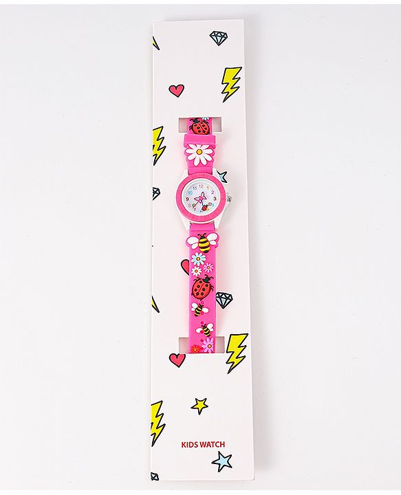Babyhug Free Size Digital Watch With Floral & Bee Applique - Light Blue