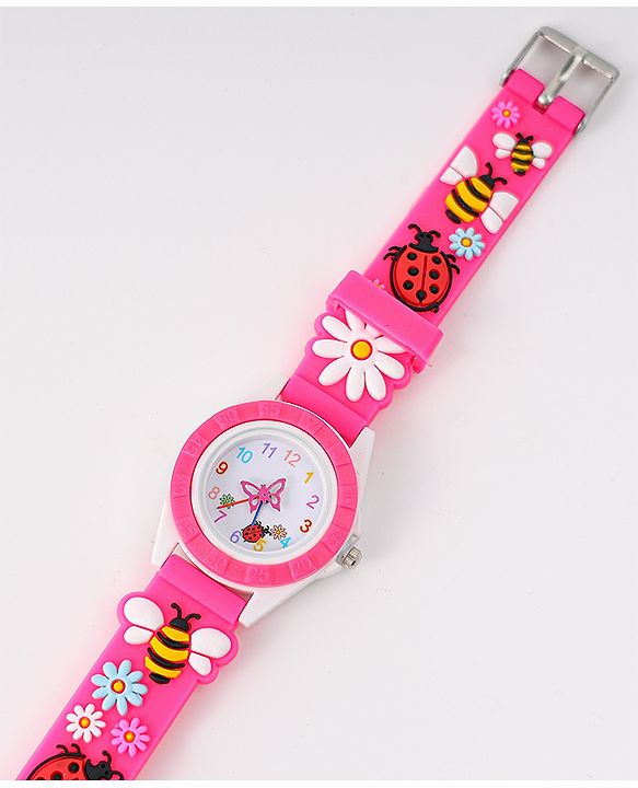 Babyhug Free Size Digital Watch With Floral & Bee Applique - Light Blue
