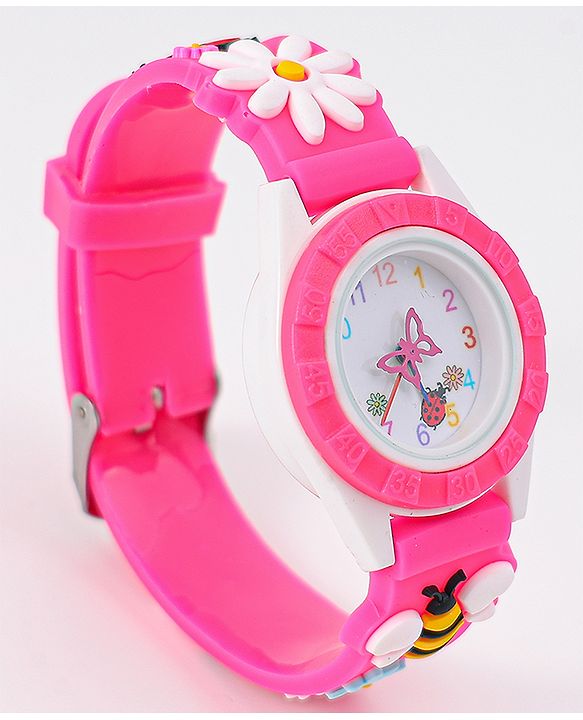 Babyhug Free Size Digital Watch With Floral & Bee Applique - Light Blue