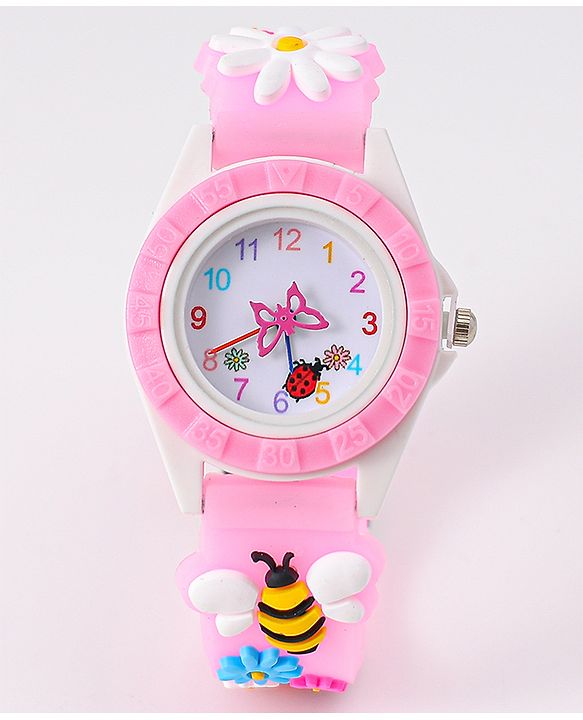 Babyhug Free Size Digital Watch With Floral & Bee Applique - Light Blue