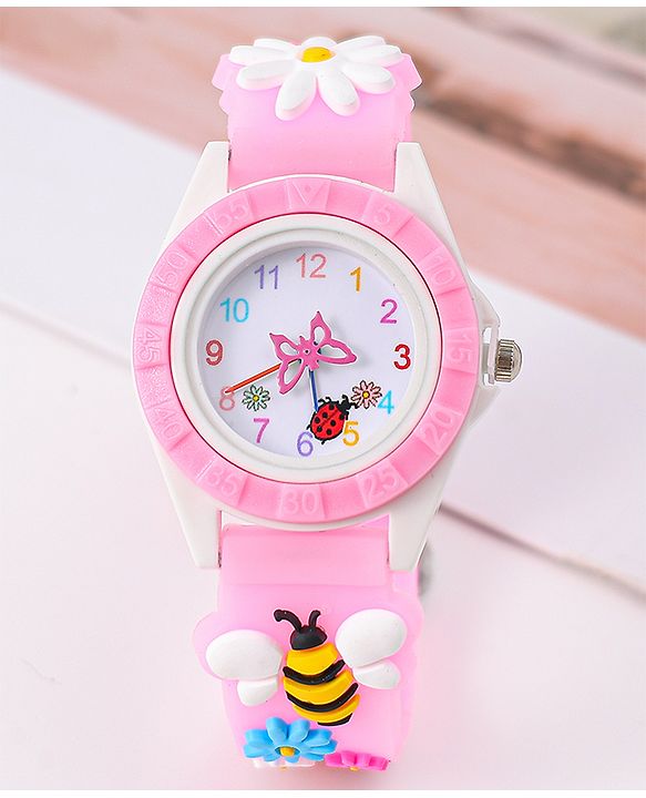Babyhug Free Size Digital Watch With Floral & Bee Applique - Light Blue