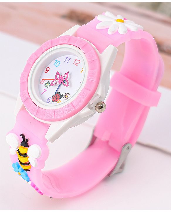 Babyhug Free Size Digital Watch With Floral & Bee Applique - Light Blue