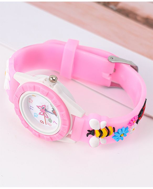 Babyhug Free Size Digital Watch With Floral & Bee Applique - Light Blue