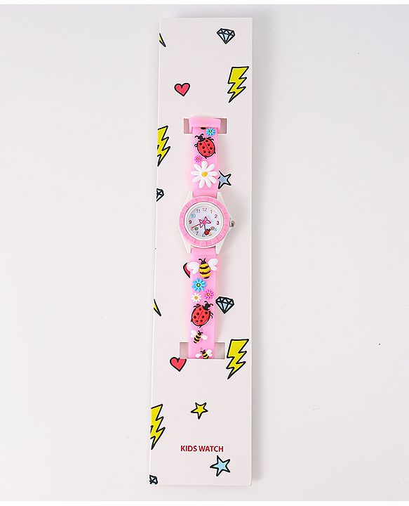 Babyhug Free Size Digital Watch With Floral & Bee Applique - Light Blue