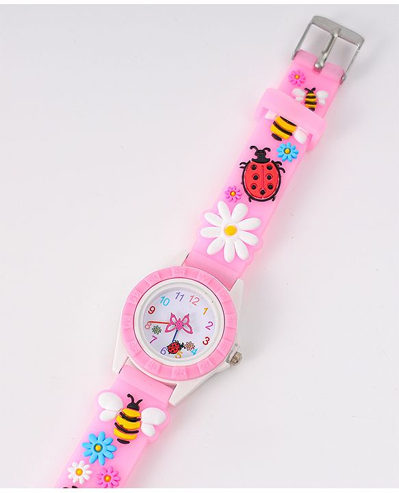 Babyhug Free Size Digital Watch With Floral & Bee Applique - Light Blue