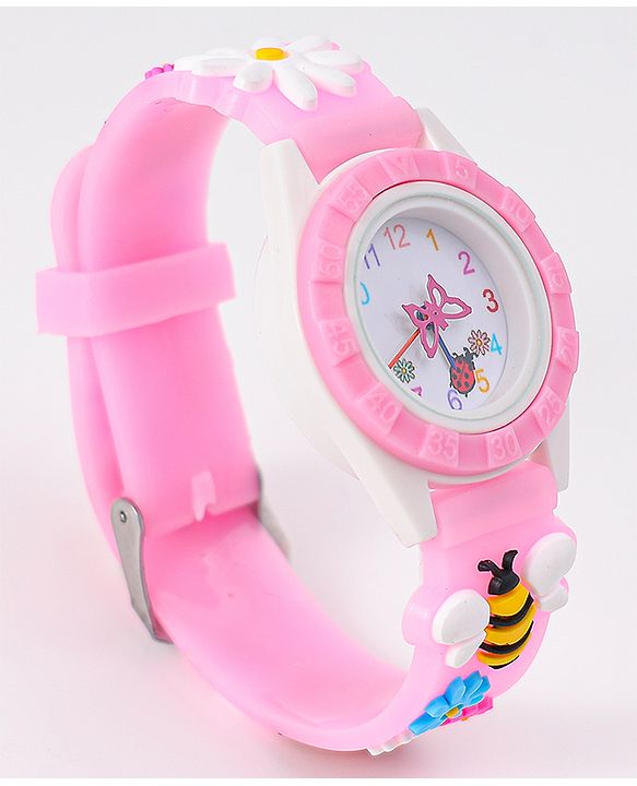 Babyhug Free Size Digital Watch With Floral & Bee Applique - Light Blue