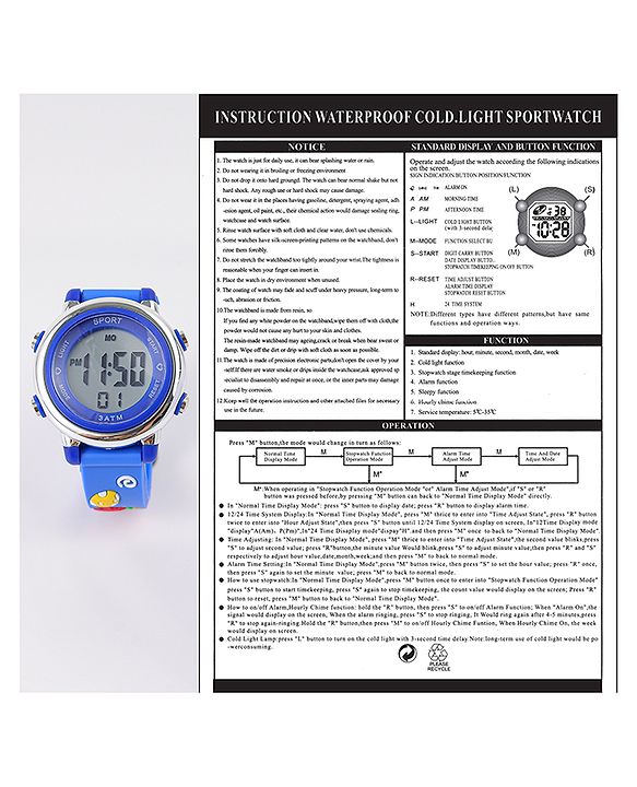 Babyhug Free Size Digital Watch with Dino Applique - Blue