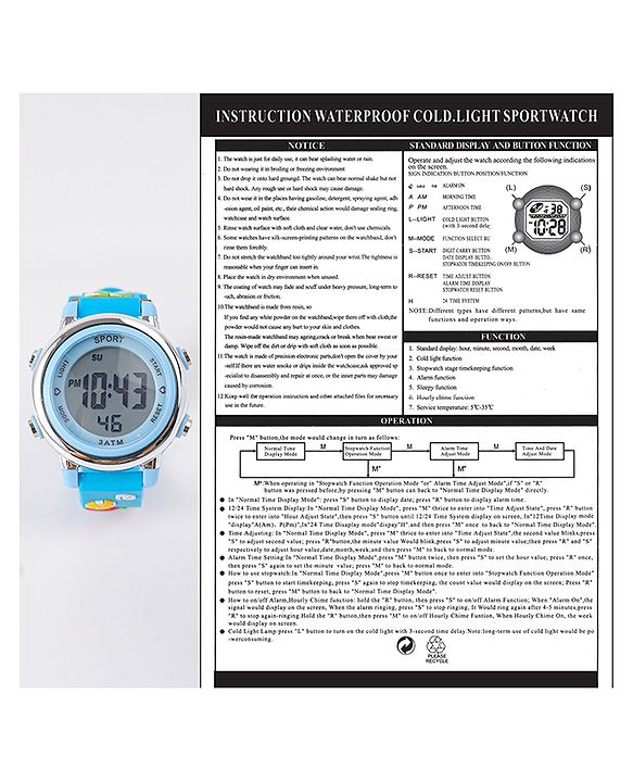 Babyhug Free Size Digital Watch with Dino Applique - Blue