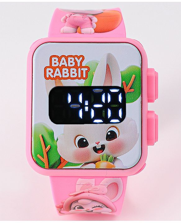 Babyhug Free Size Digital Watch With Baby Rabbit Print - Pink