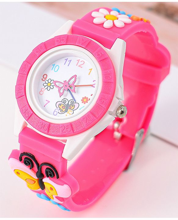 Babyhug Analog Watch with Floral & Butterfly Design - Fuchsia