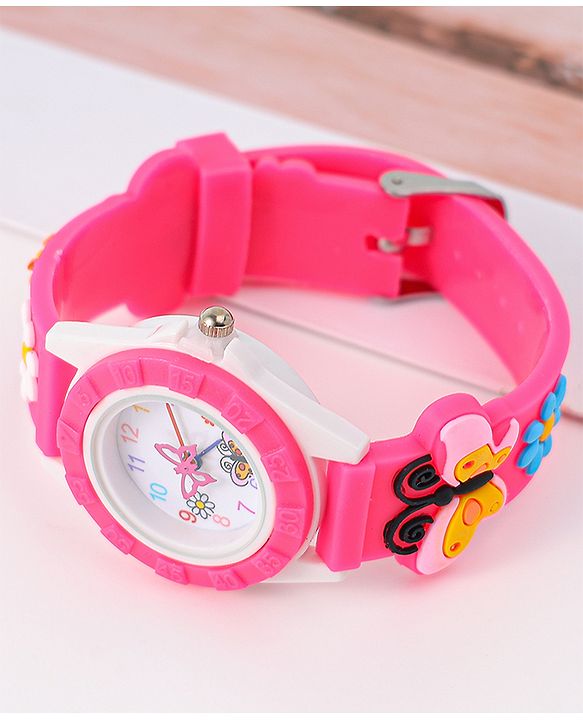 Babyhug Analog Watch with Floral & Butterfly Design - Fuchsia