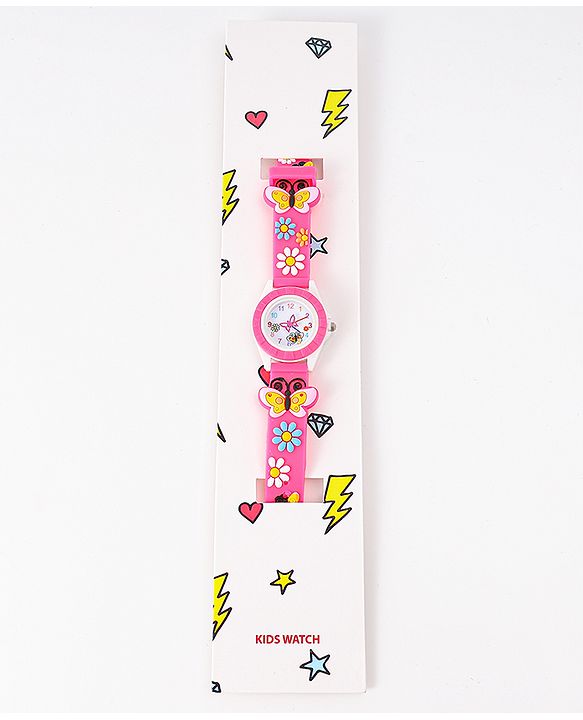 Babyhug Analog Watch with Floral & Butterfly Design - Fuchsia