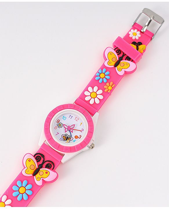 Babyhug Analog Watch with Floral & Butterfly Design - Fuchsia