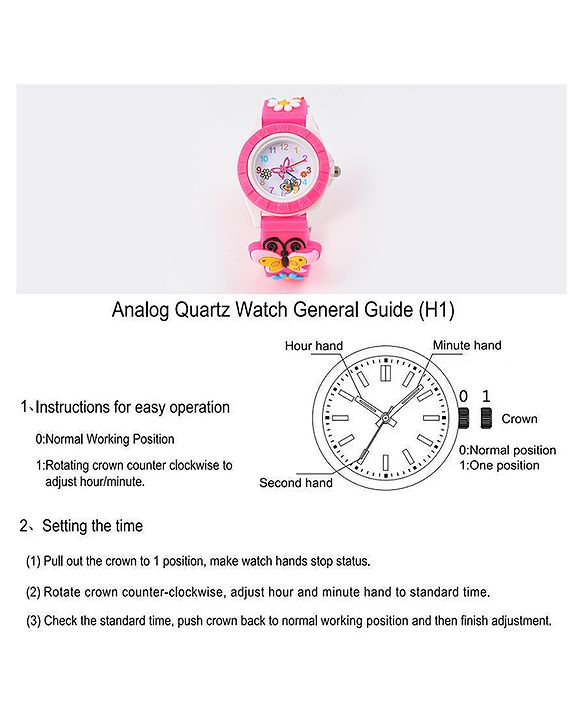 Babyhug Analog Watch with Floral & Butterfly Design - Fuchsia