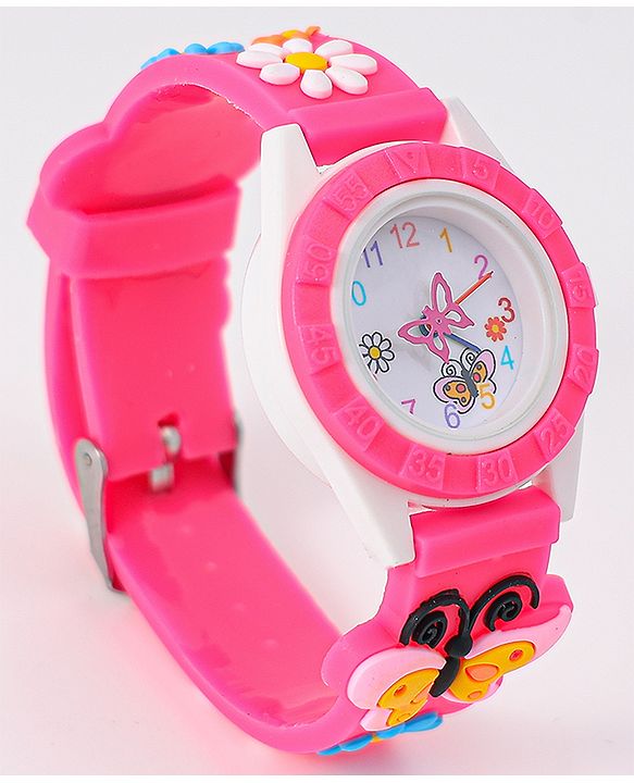 Babyhug Analog Watch with Floral & Butterfly Design - Fuchsia
