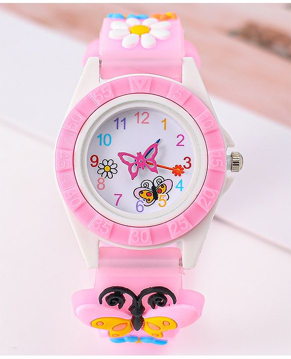 Babyhug Analog Watch with Floral & Butterfly Design - Pink