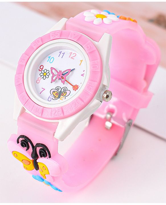Babyhug Analog Watch with Floral & Butterfly Design - Pink