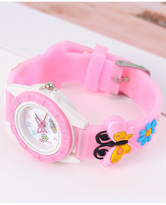 Babyhug Analog Watch with Floral & Butterfly Design - Pink