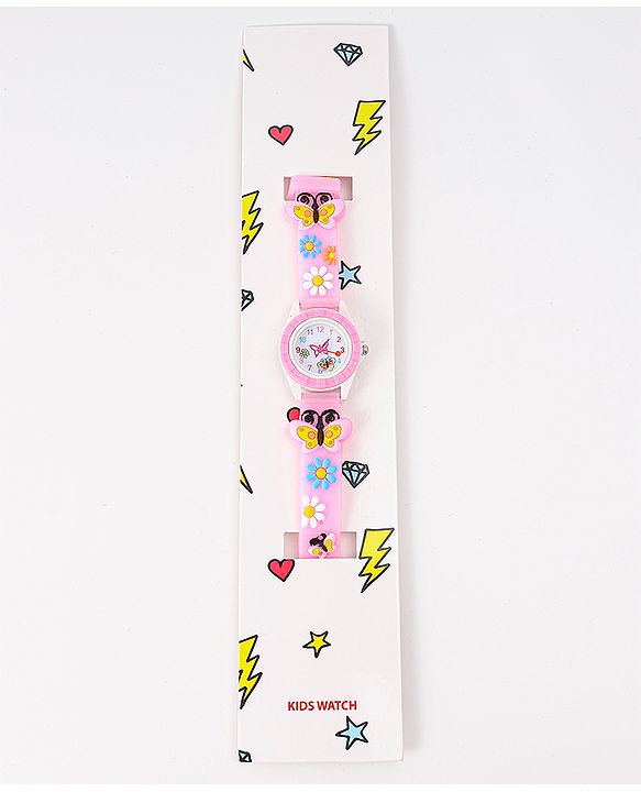 Babyhug Analog Watch with Floral & Butterfly Design - Pink