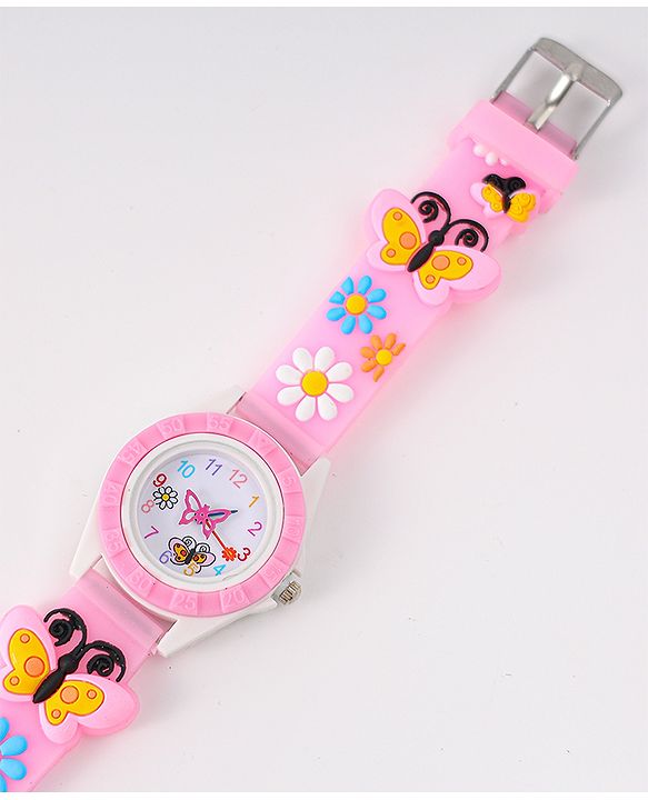 Babyhug Analog Watch with Floral & Butterfly Design - Pink