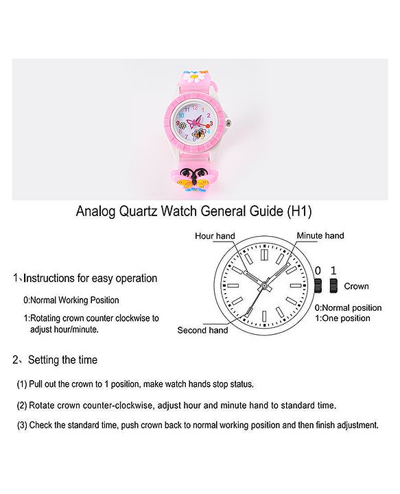 Babyhug Analog Watch with Floral & Butterfly Design - Pink