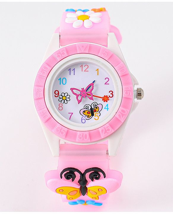 Babyhug Analog Watch with Floral & Butterfly Design - Pink