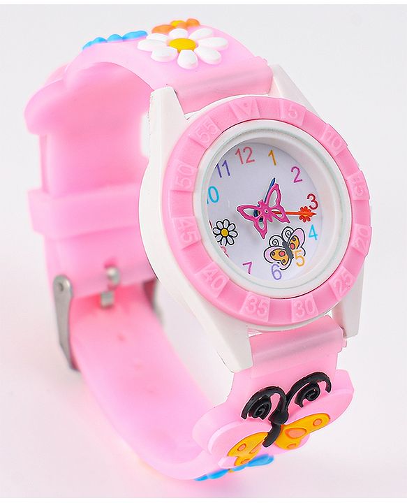 Babyhug Analog Watch with Floral & Butterfly Design - Pink