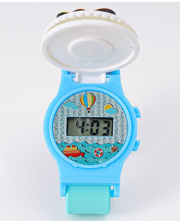 Babyhug Free Size Digital Watch With Dino Applique - Light Blue