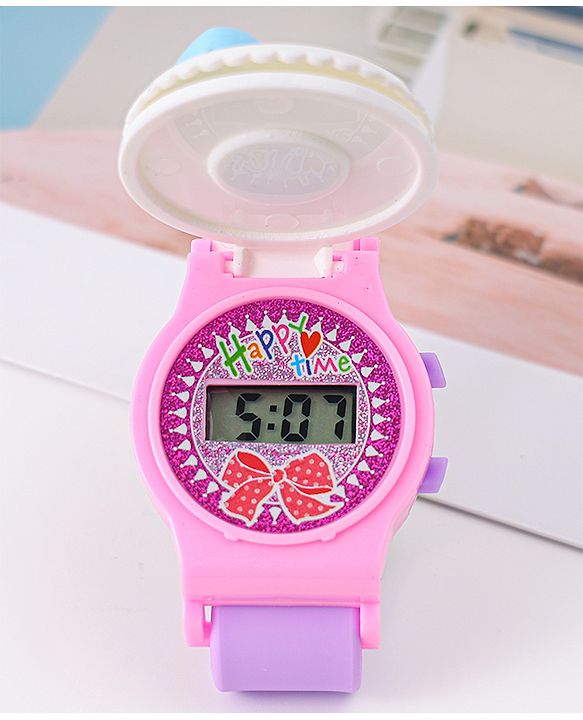 Babyhug Free Size Digital Watch With Bow Applique - Pink & Purple