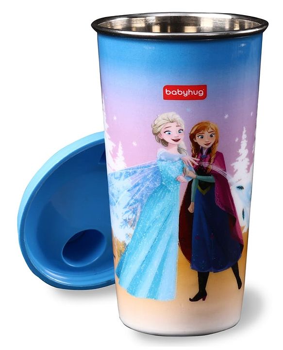 Babyhug Disney Frozen Stainless Steel Flip Flop Sipper 300ml - Light Blue| Spill Proof| Indoor and Outdoor| School Sipper| Hot & Cold Beverages