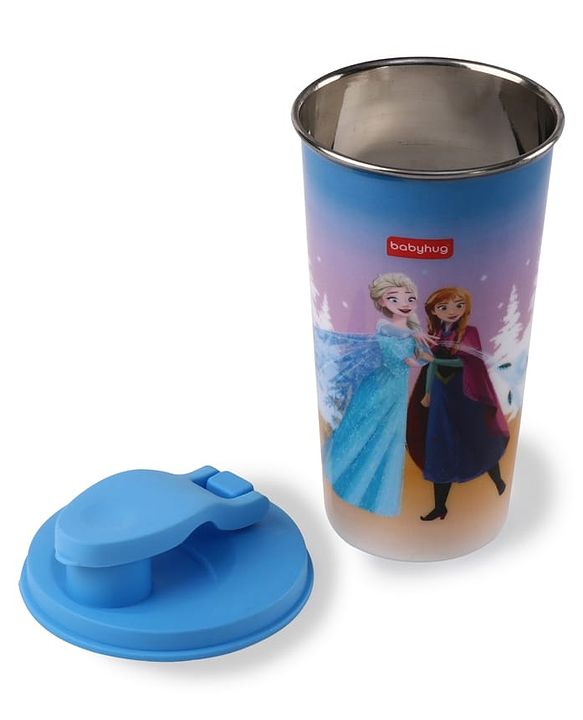 Babyhug Disney Frozen Stainless Steel Flip Flop Sipper 300ml - Light Blue| Spill Proof| Indoor and Outdoor| School Sipper| Hot & Cold Beverages