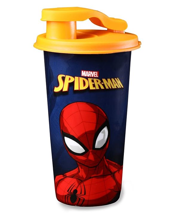 Babyhug Marvel Spiderman Stainless Steel Flip Flop Sipper 300 ml - Yellow| Spill Proof| Indoor and Outdoor| School Sipper| Hot & Cold Beverages